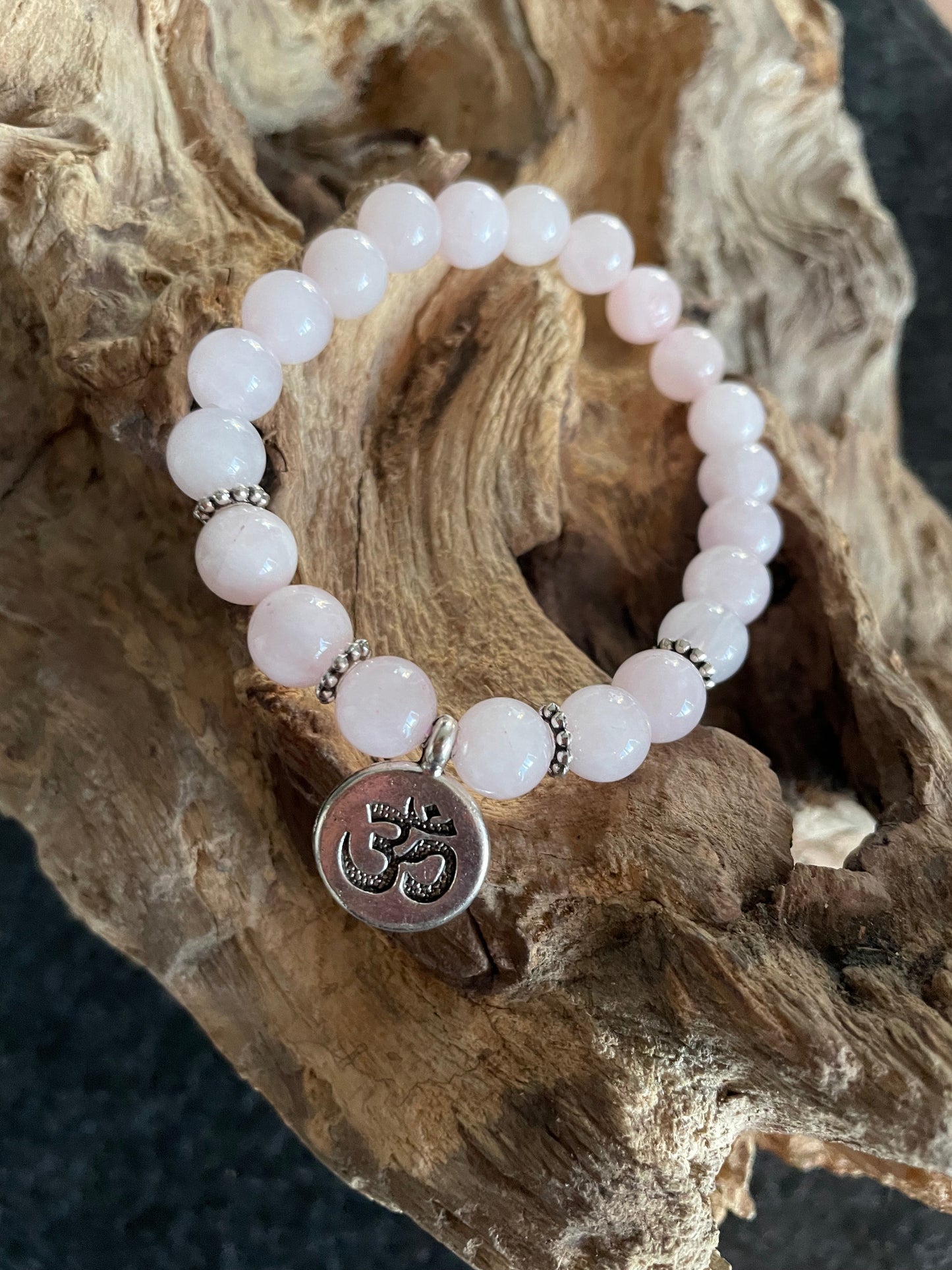 Edelstein Rosenquarz Armband Mala mit OM