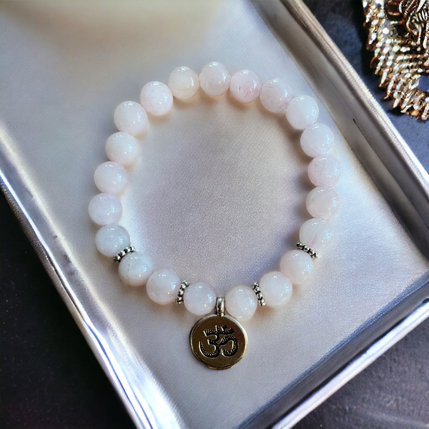 Edelstein Rosenquarz Armband Mala mit OM