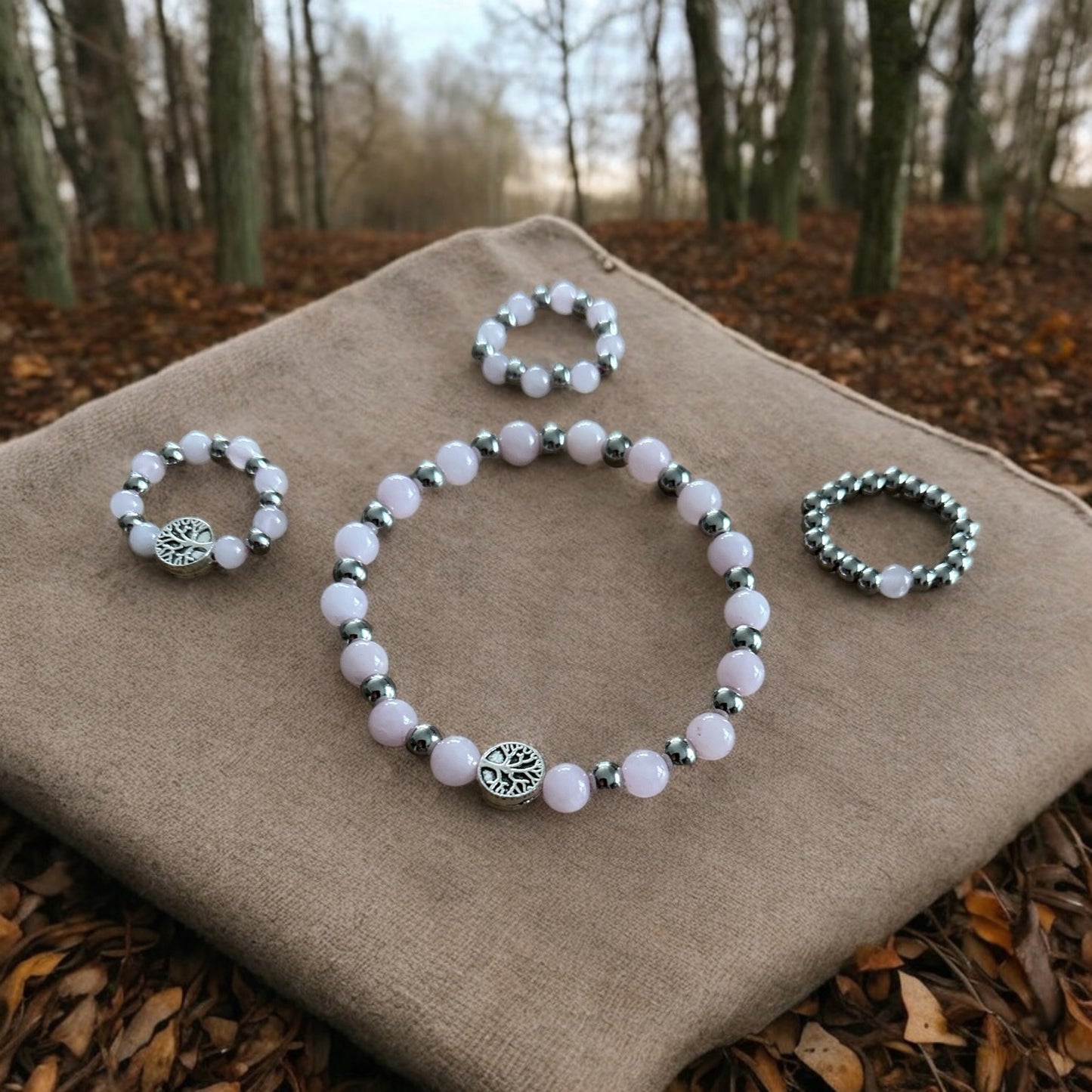 Edelstein Rosenquarz Armband mit Baum des Lebens