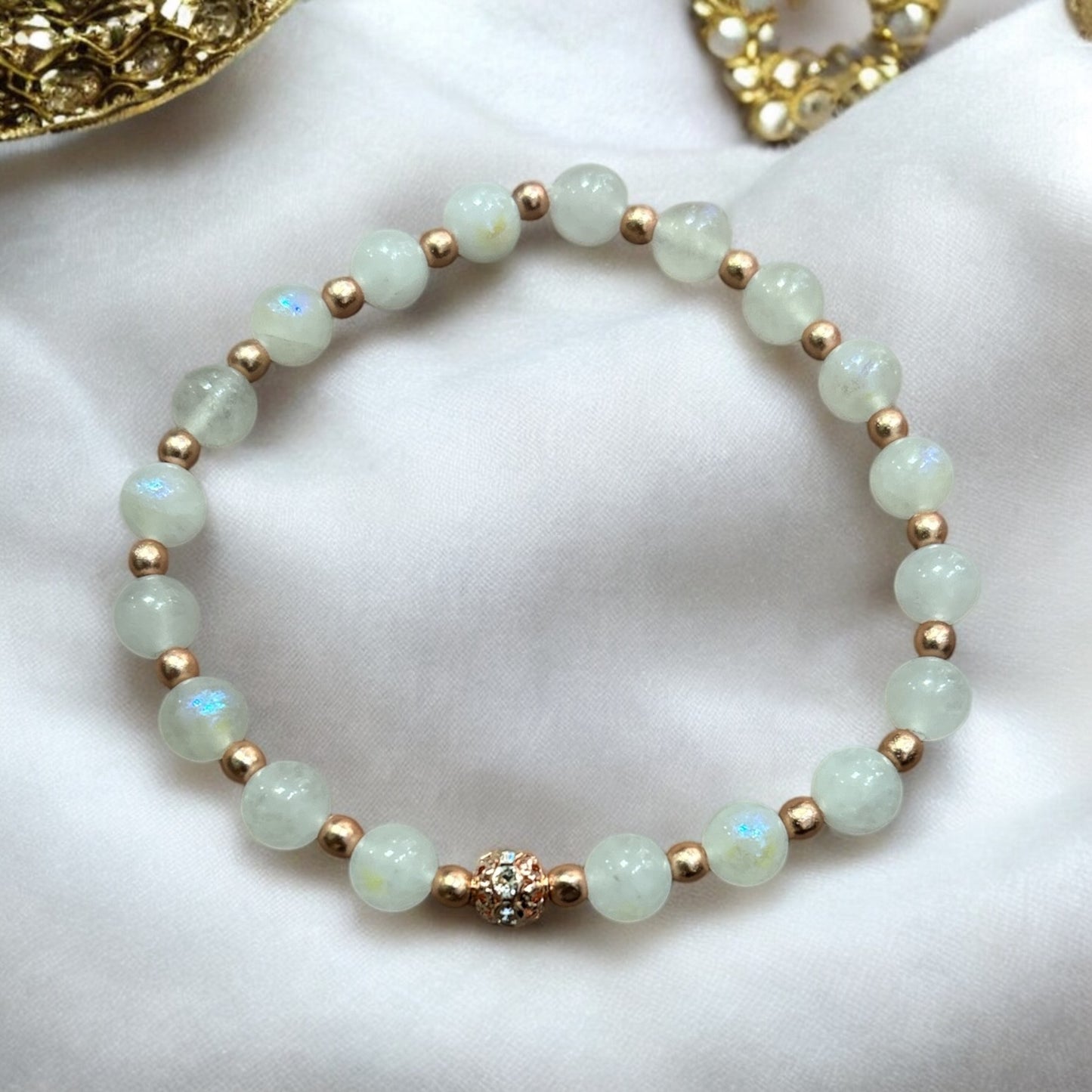 Edelstein Mondstein Armband mit Details in roségold