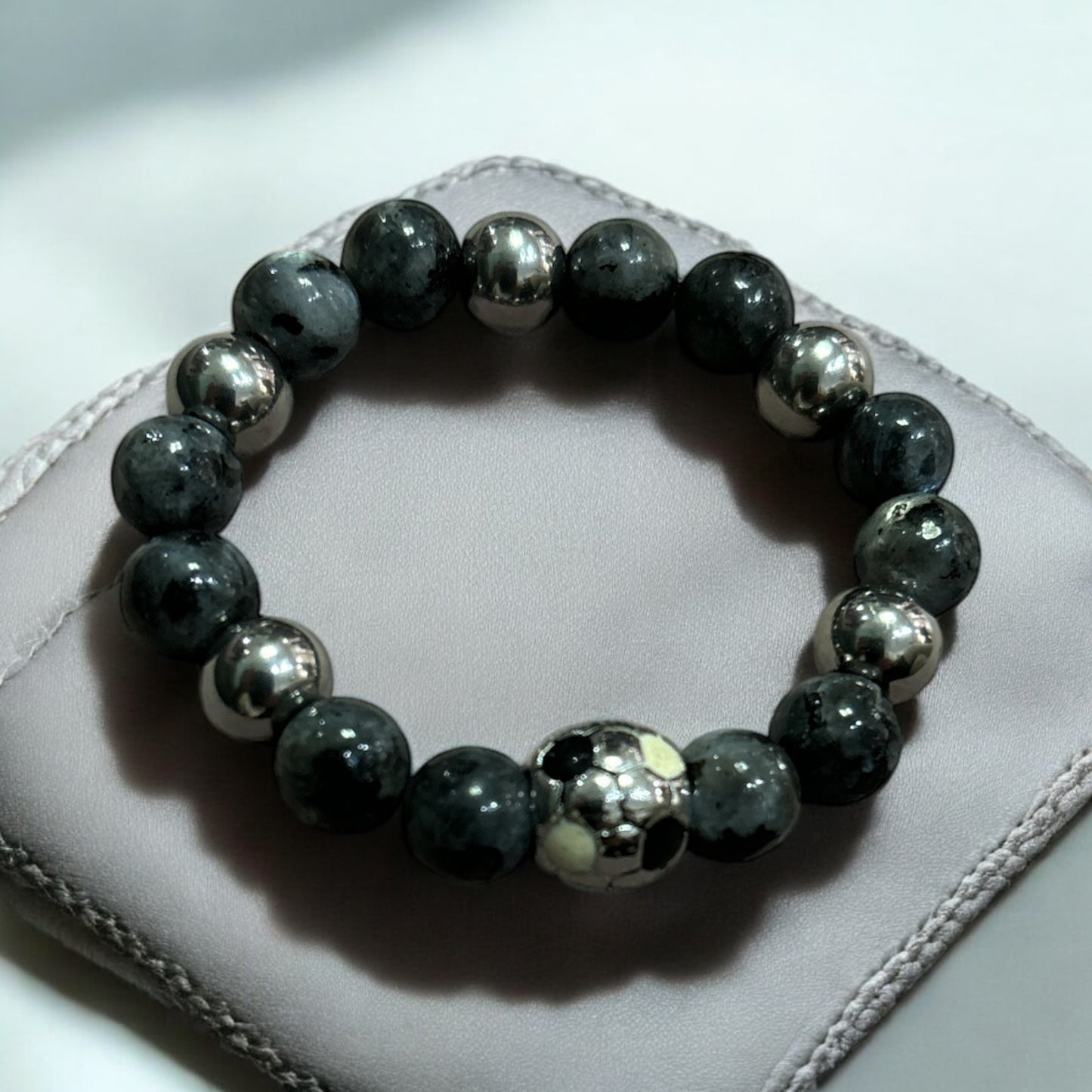 Edelstein Labradorit Armband mit einem Fußball, Papa und Sohn