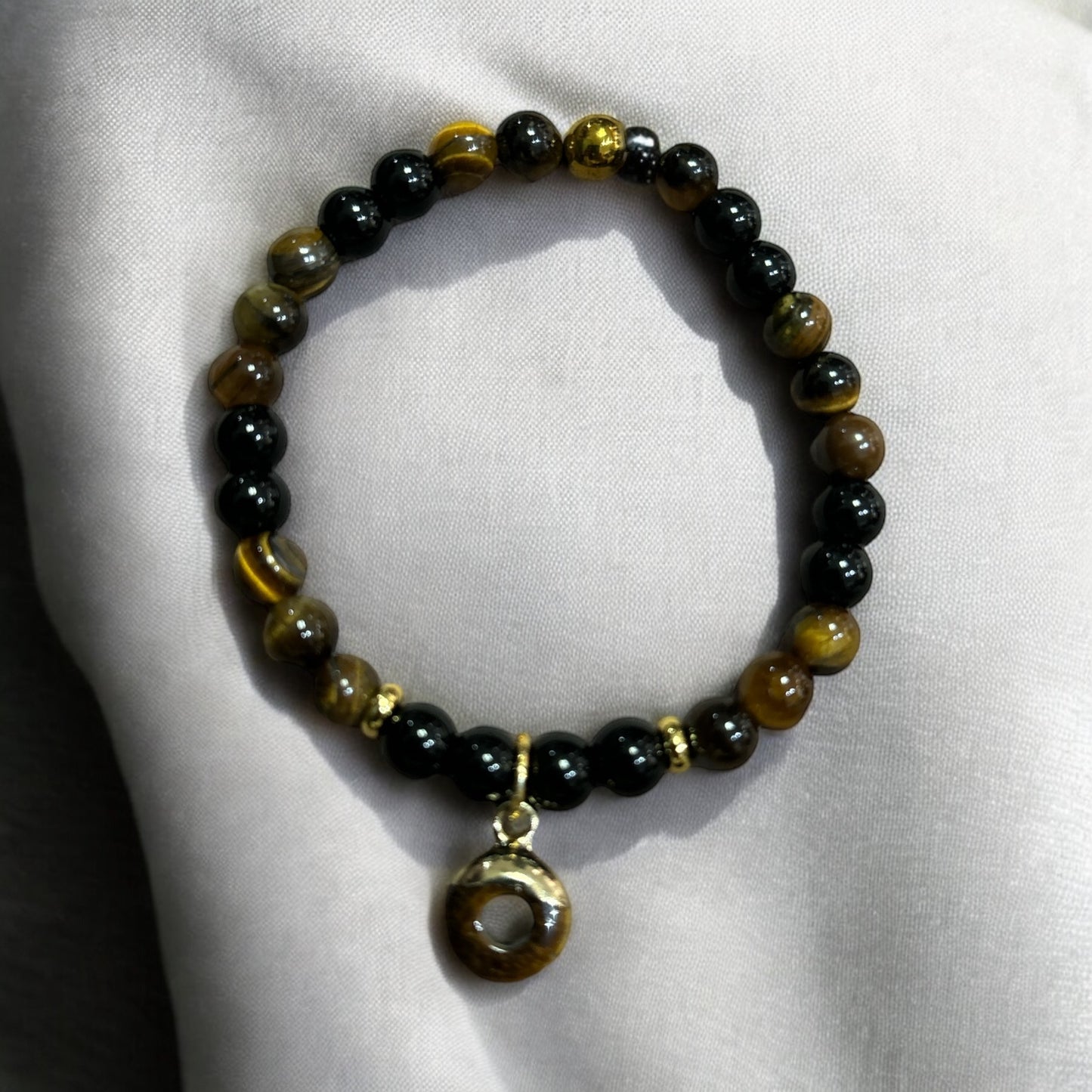 Edelstein Tigerauge & Onyx Armband