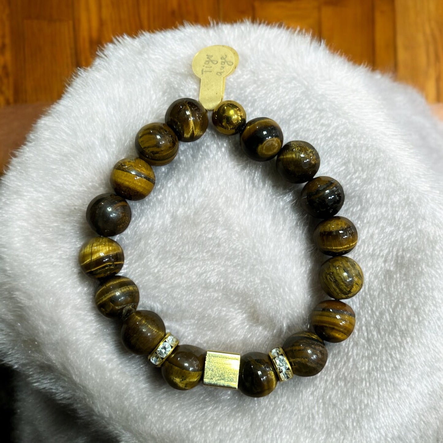 Edelstein Tigerauge Armband mit Edelstahl Details gold
