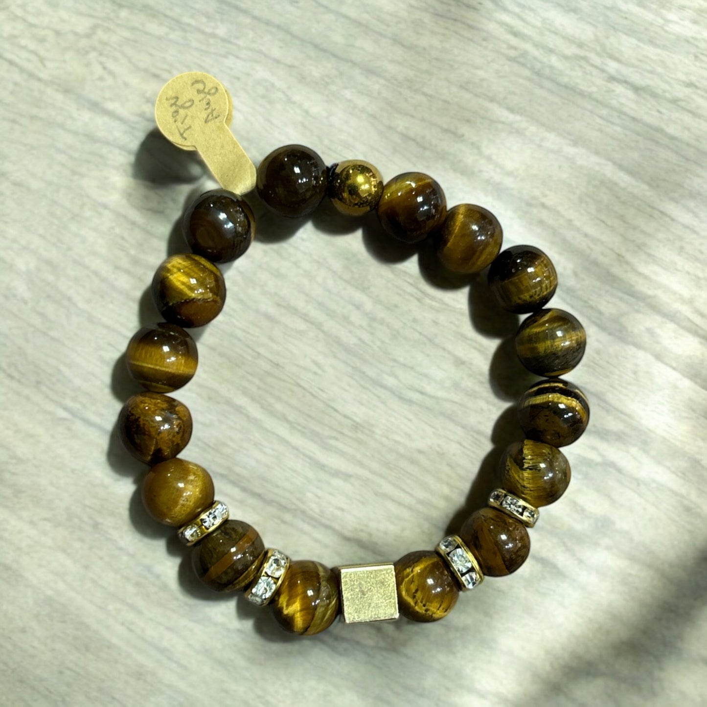 Edelstein Tigerauge Armband mit Edelstahl Details gold