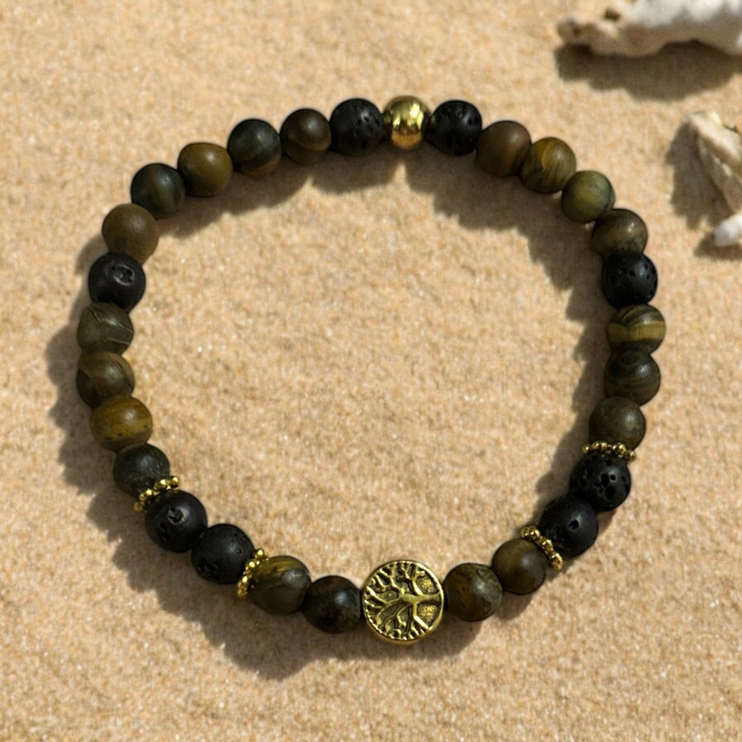 Edelstein Tigerauge / Lavastein Armband