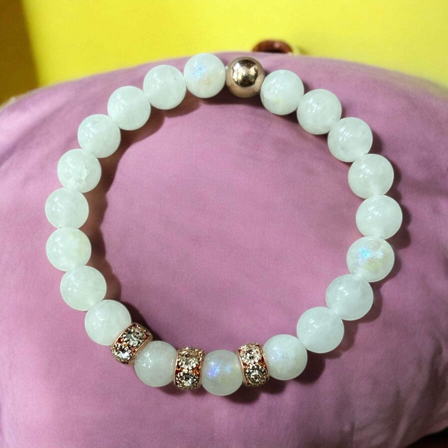 Edelstein Mondstein Armband mit Strass Rondellen roségold