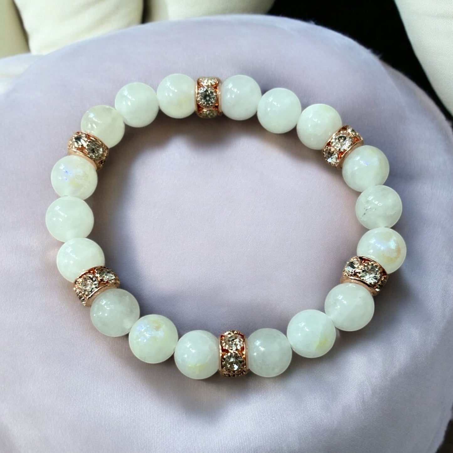 Edelstein Mondstein Armband mit Strass Rondellen roségold