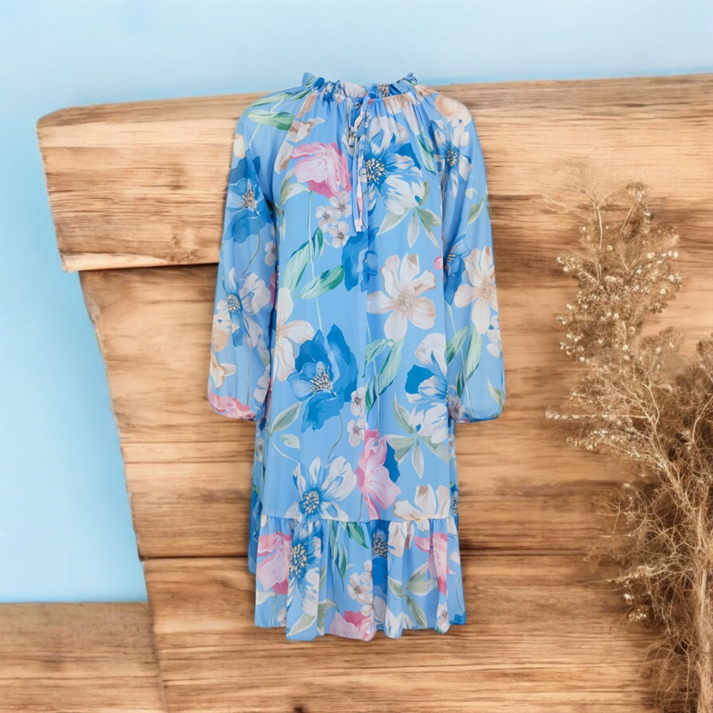 Midi Chiffon Kleid, A Linie, Blumen, in verschiedenen Farben