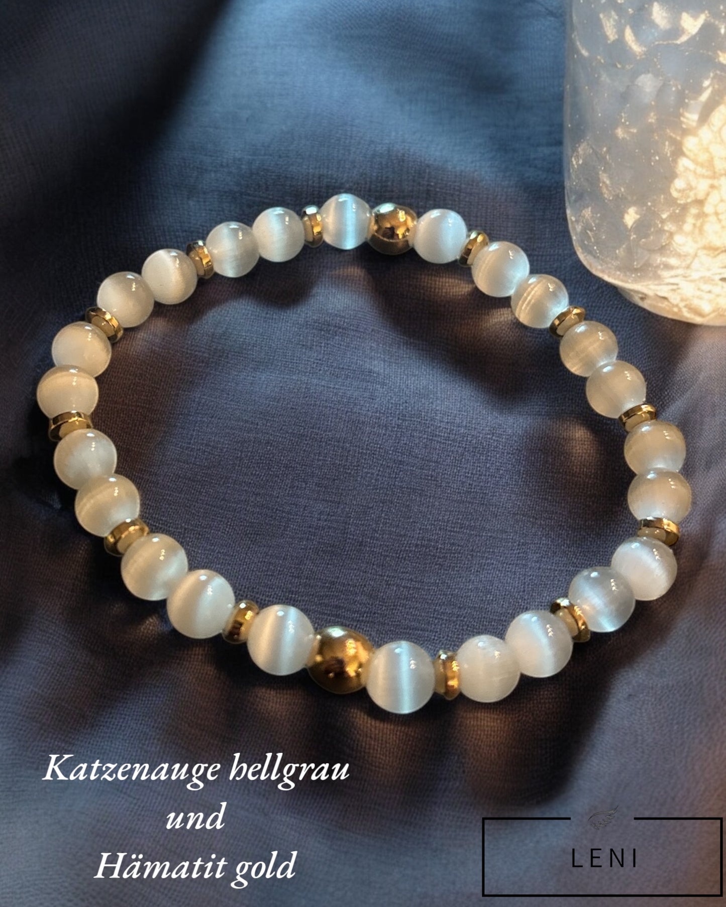 Edelstein Katzenauge Armband mit goldenen Hämatit Details