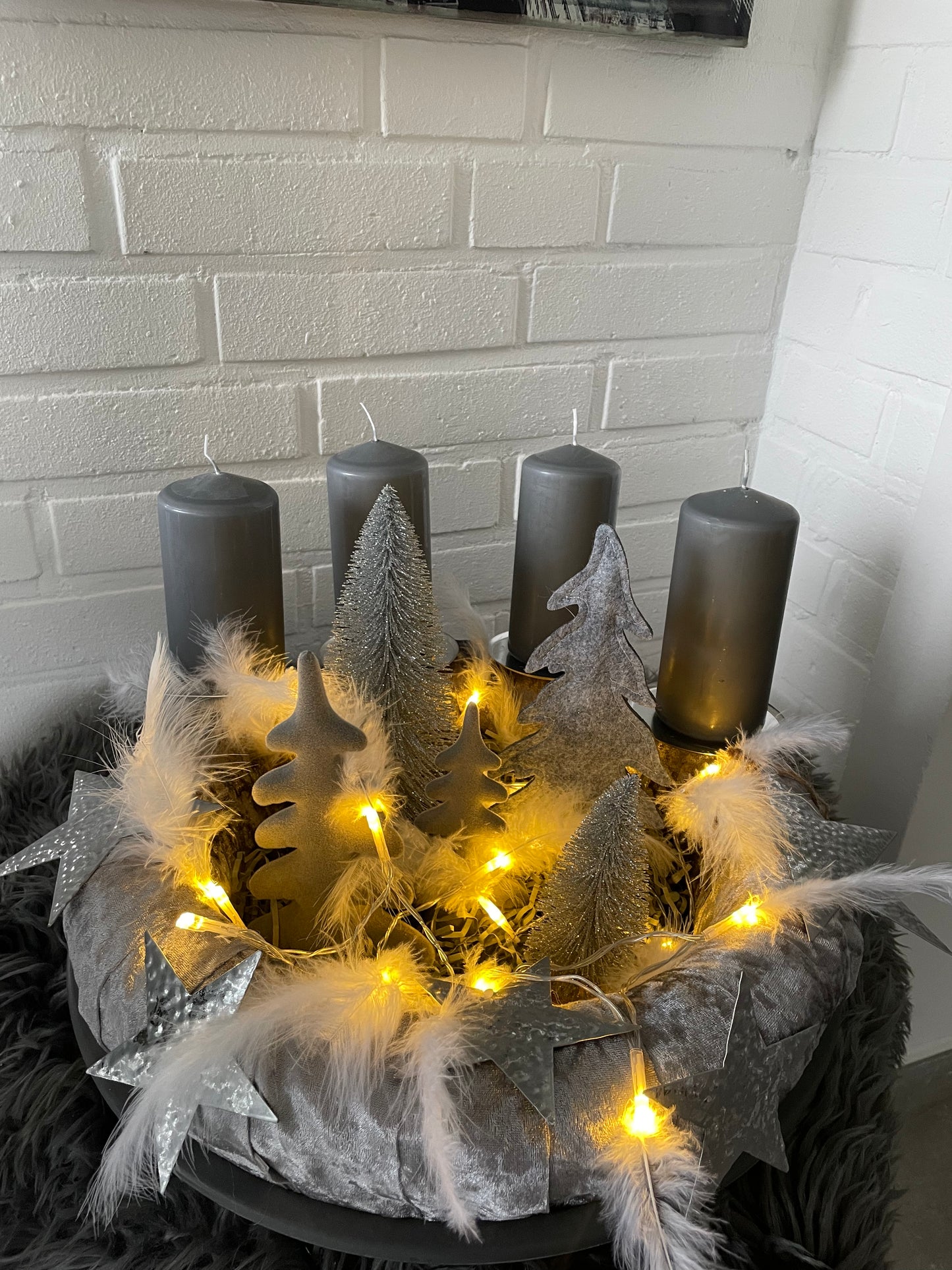 Weihnachten Deko Adventskranz grau/ silber