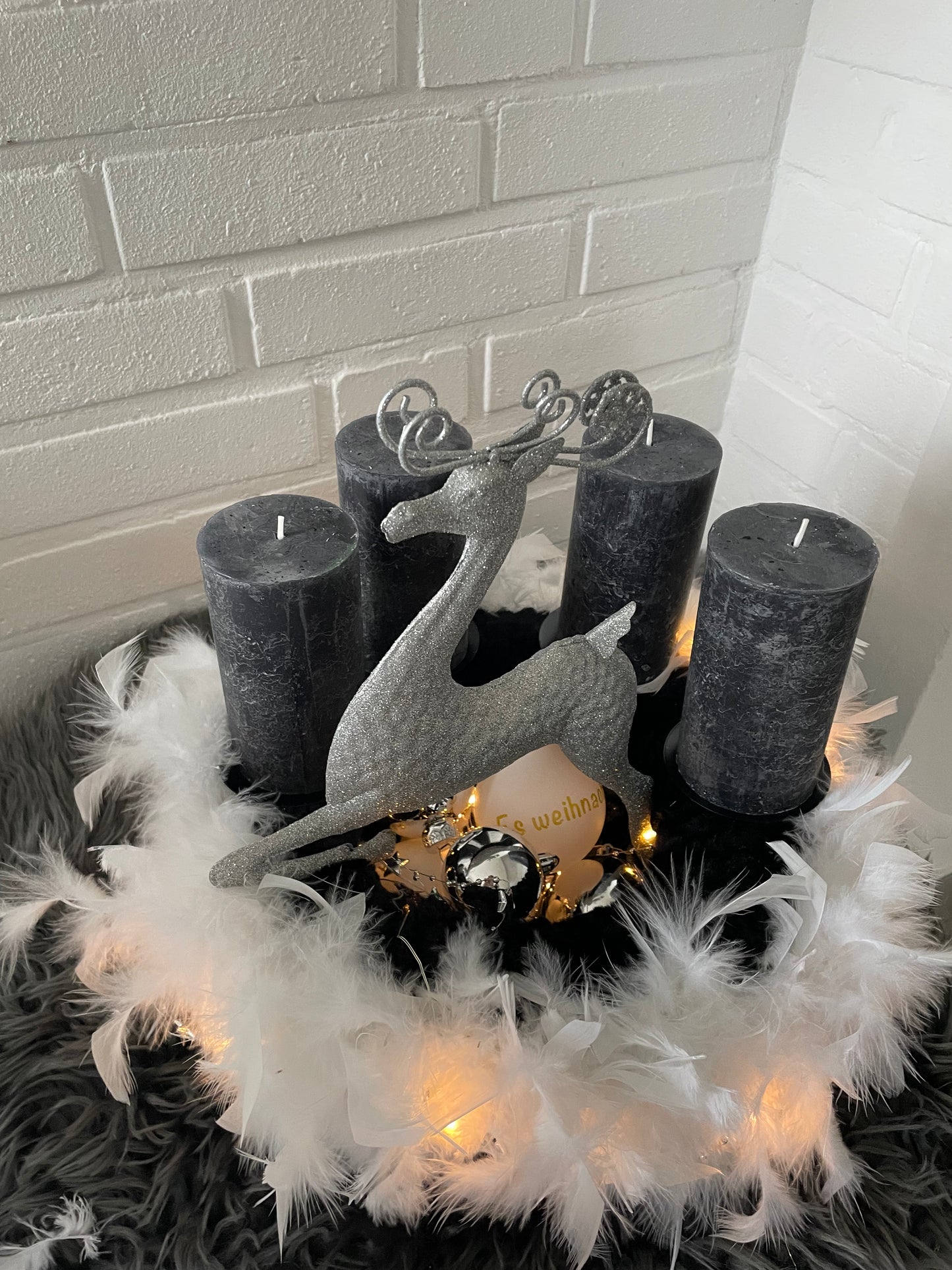 Weihnachten Deko Adventskranz weiß/ grau/ silber