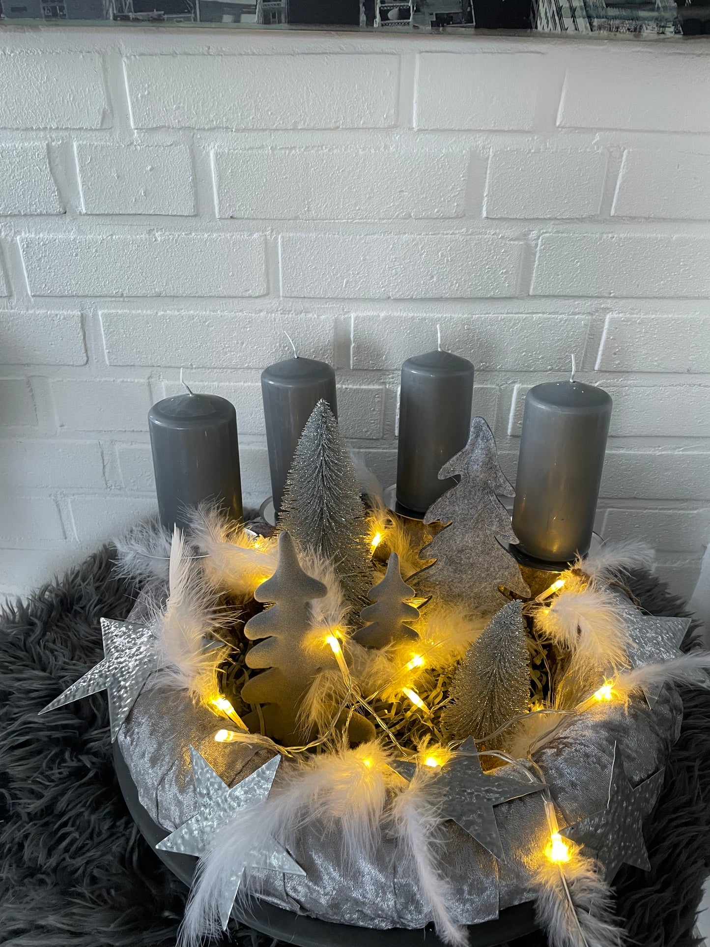 Weihnachten Deko Adventskranz grau/ silber