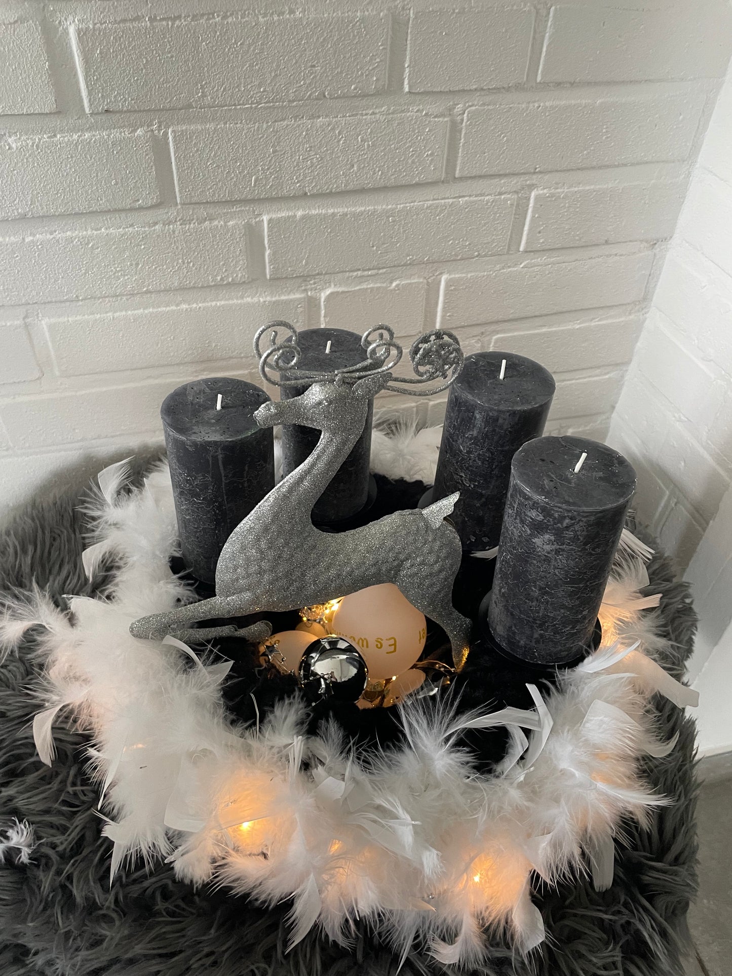 Weihnachten Deko Adventskranz weiß/ grau/ silber