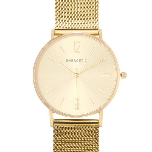 Energetix goldfarbene Armband Uhr Solid mit feinem Milanaise Armband, mit Magnetkraft