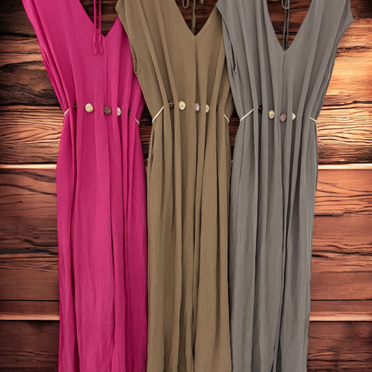 Boho V-Ausschnitt Jumpsuit mit Stein Gürtel