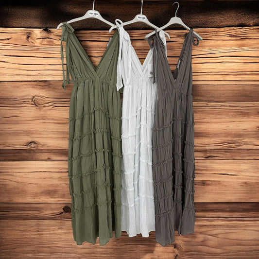 Baumwolle Kleid Mit Schleifen Träger