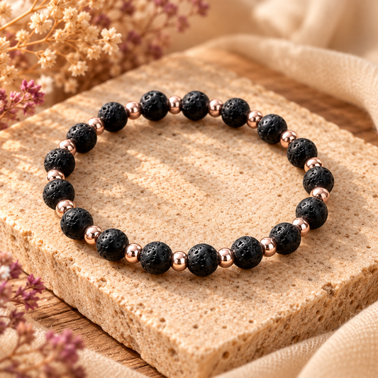 Armband Lavastein mit roségoldfarbenen Akzenten