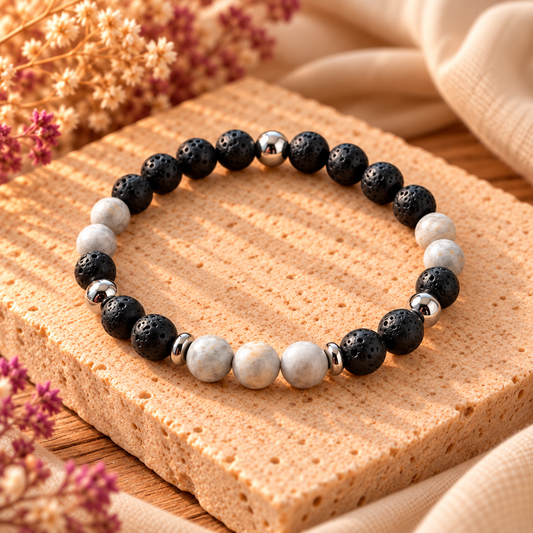 Armband Lavastein & Labradorit mit silberfarbenen Edelstahldetails