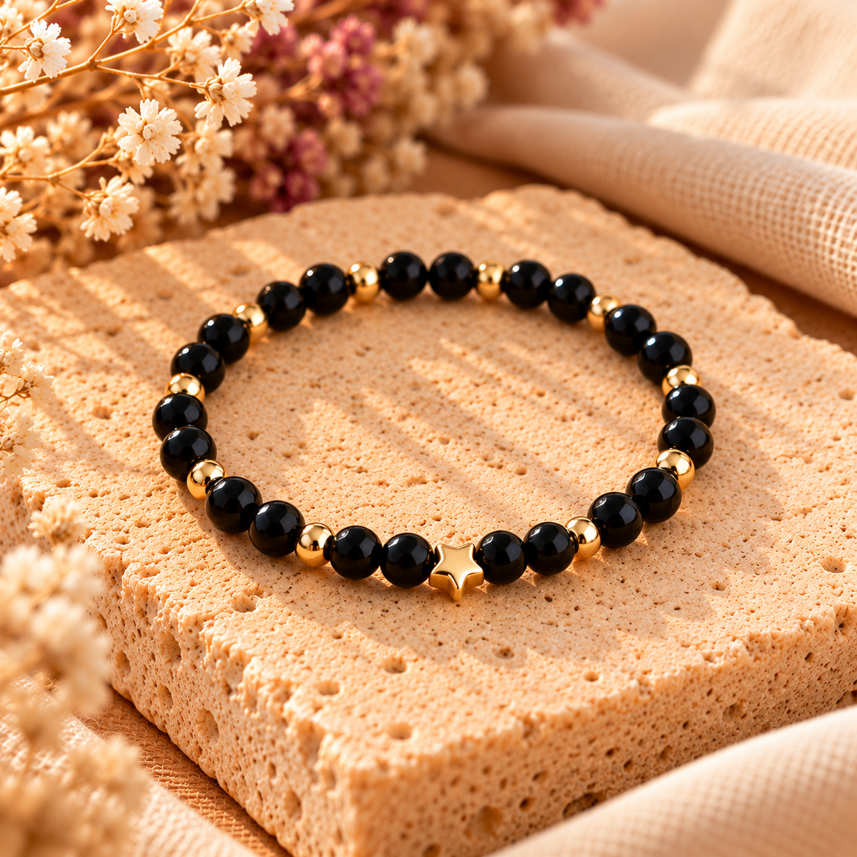Armband Obsidian mit goldfarbenem Hämatit & Stern
