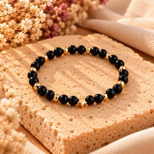 Armband Obsidian mit goldfarbenem Hämatit & Stern