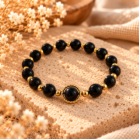 Armband Obsidian mit goldfarbenem Hämatit