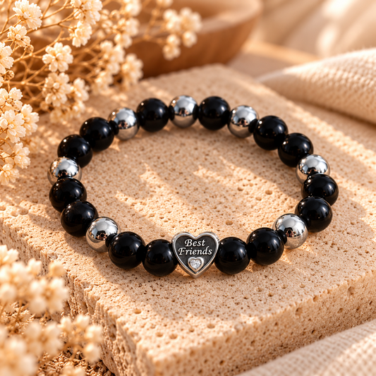 Armband Obsidian „Best Friends“ mit silberfarbenem Hämatit