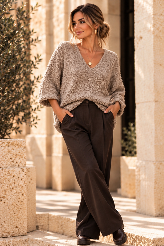 Kuscheliger Pullover mit V-Ausschnitt und 3/4 Arm