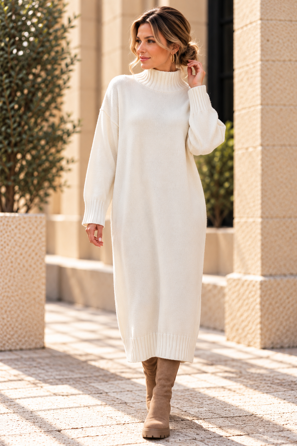 Feinstrickkleid in Cremeweiß – Zeitlose Eleganz trifft auf Gemütlichkeit 🤍