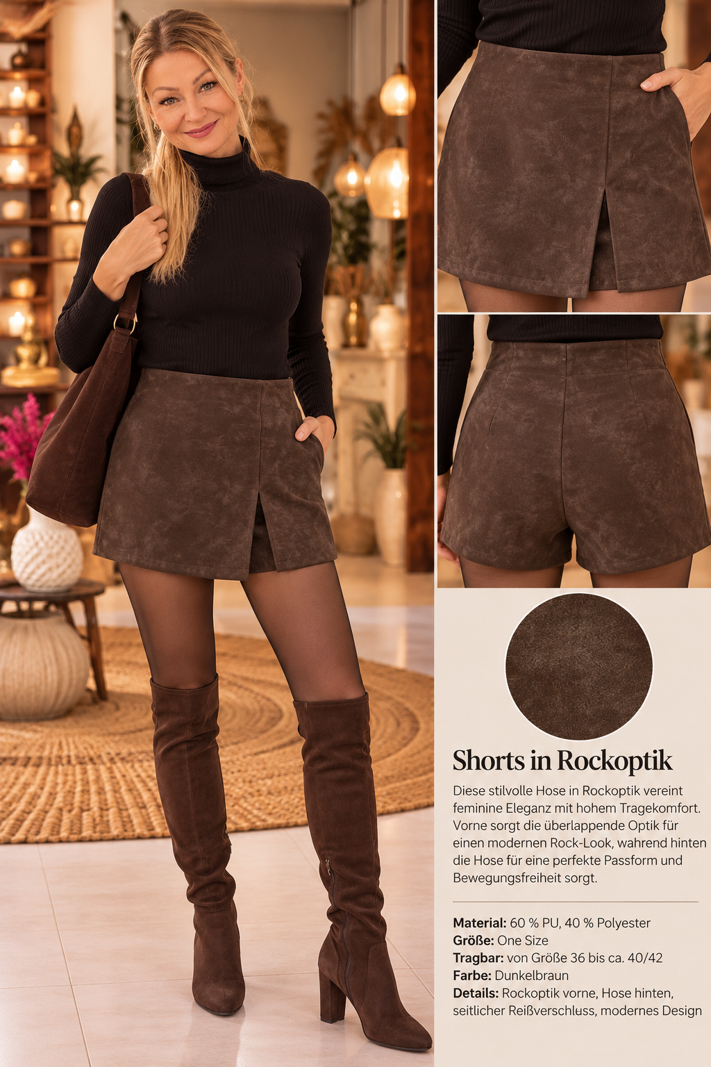 Elegante Hosenrock-Shorts in Lederoptik – moderner Chic für deinen Herbstlook, verschiedene Farben