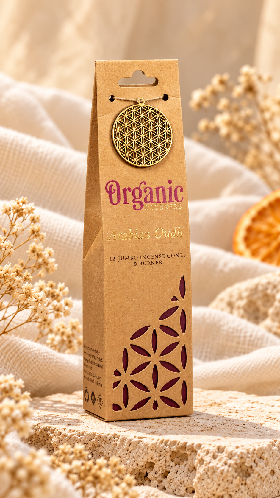 Organic Goodness – Natürliche Jumbo-Räucherkegel mit Keramikhalter | 12 Stück