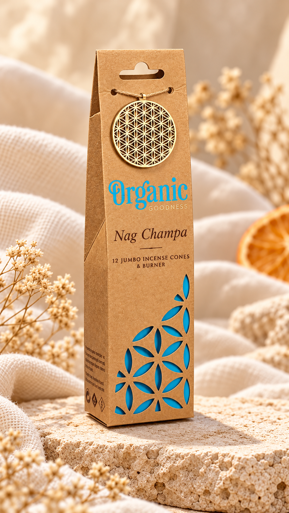 Organic Goodness – Natürliche Jumbo-Räucherkegel mit Keramikhalter | 12 Stück