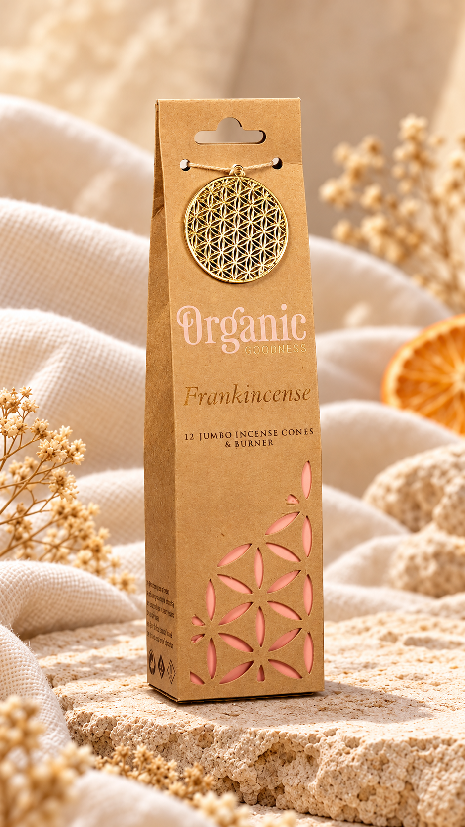 Organic Goodness – Natürliche Jumbo-Räucherkegel mit Keramikhalter | 12 Stück