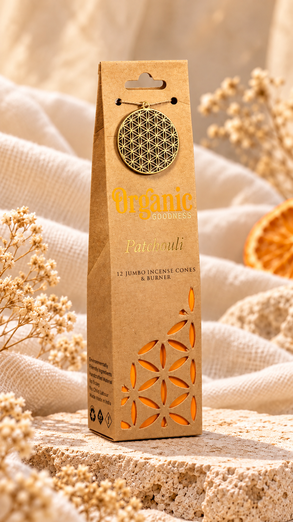 Organic Goodness – Natürliche Jumbo-Räucherkegel mit Keramikhalter | 12 Stück