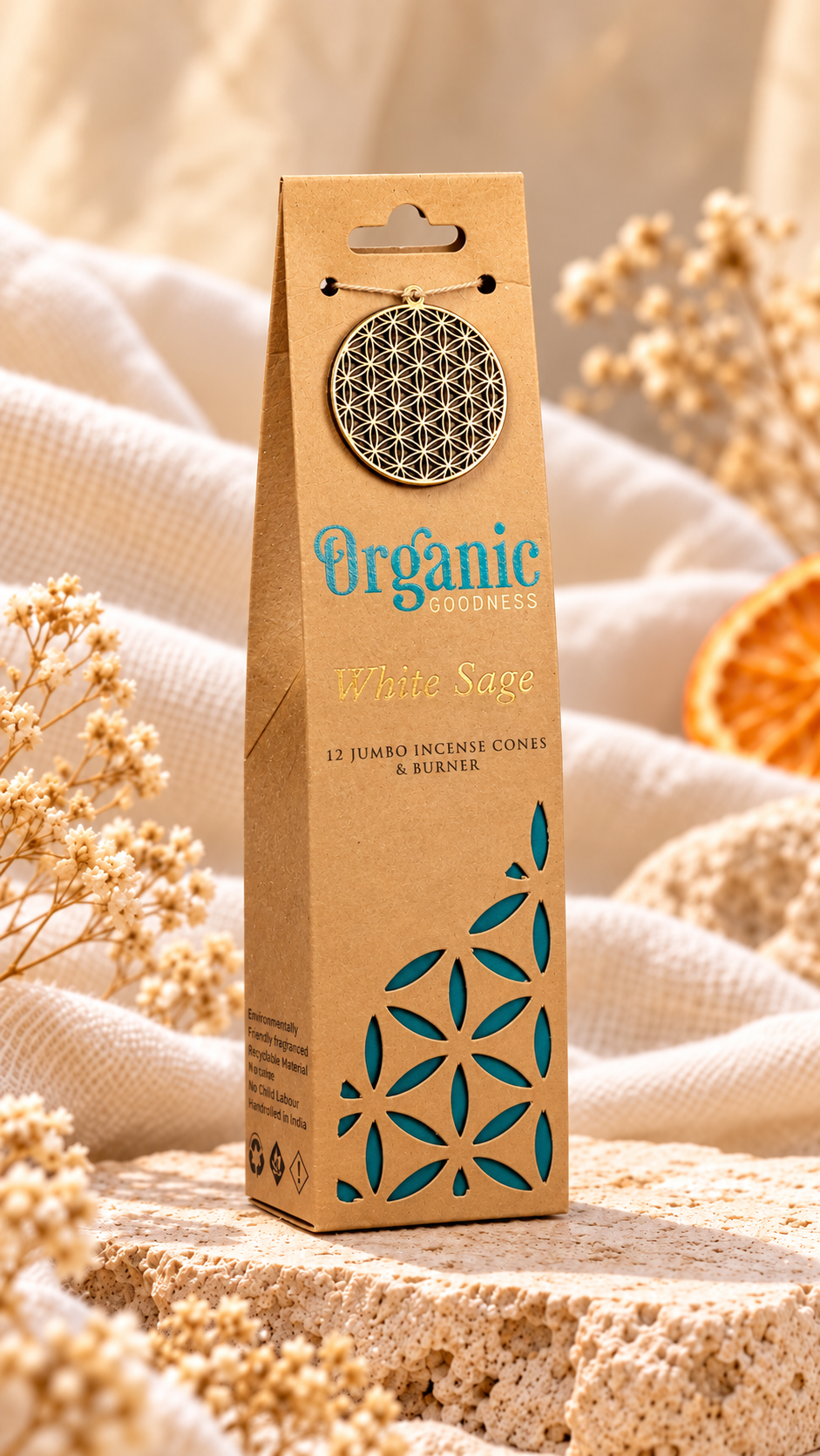 Organic Goodness – Natürliche Jumbo-Räucherkegel mit Keramikhalter | 12 Stück