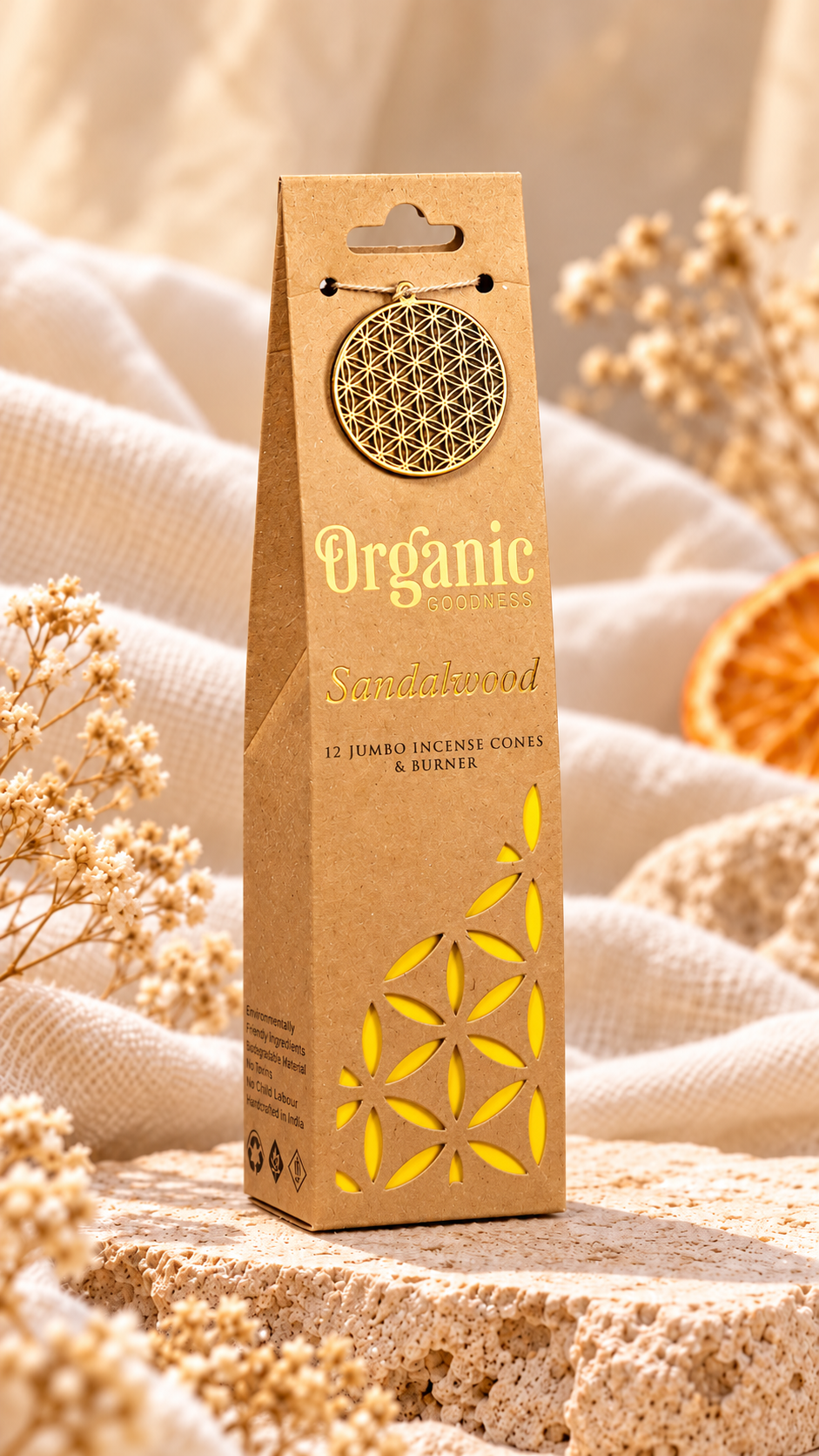 Organic Goodness – Natürliche Jumbo-Räucherkegel mit Keramikhalter | 12 Stück