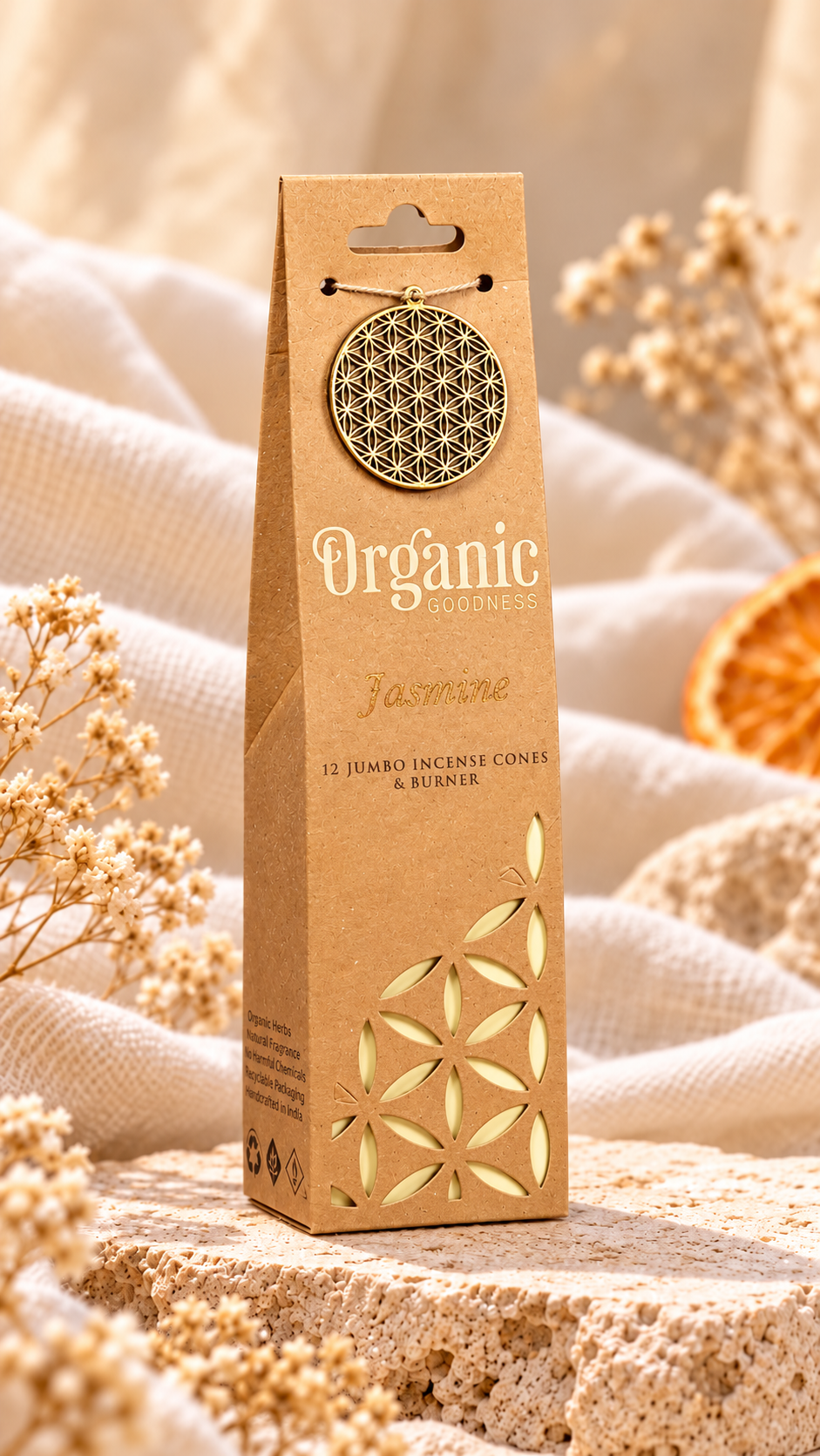 Organic Goodness – Natürliche Jumbo-Räucherkegel mit Keramikhalter | 12 Stück