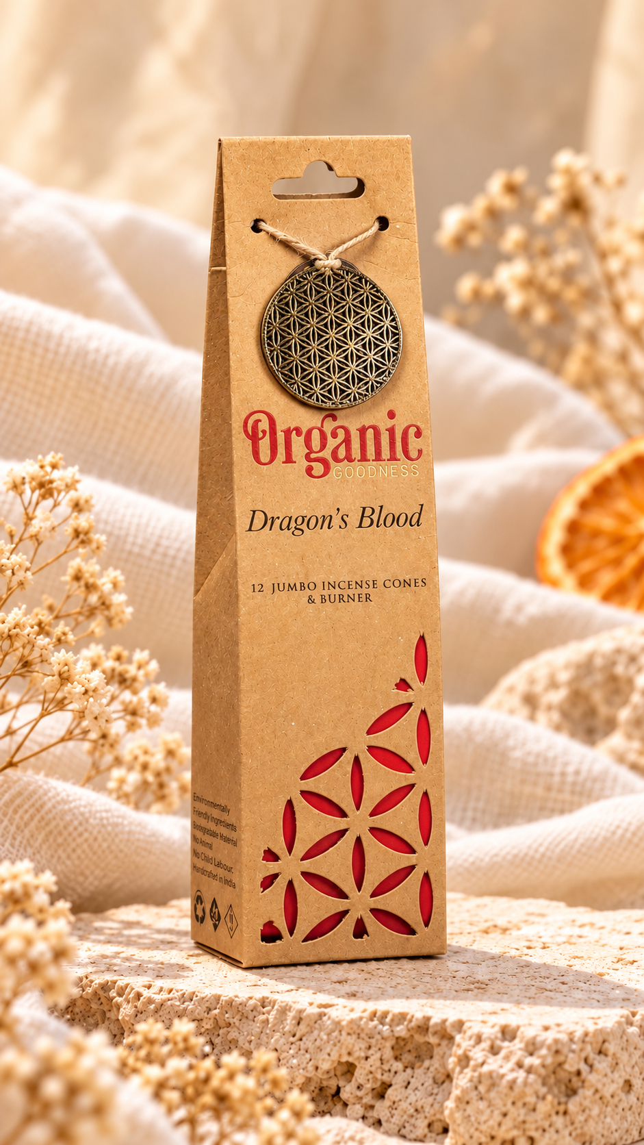 Organic Goodness – Natürliche Jumbo-Räucherkegel mit Keramikhalter | 12 Stück