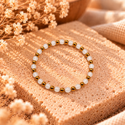 Armband Jade weiß & goldfarbenem Hämatit