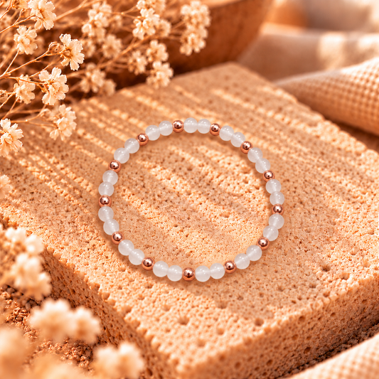 Armband Jade weiß mit roséfarbenen Perlen