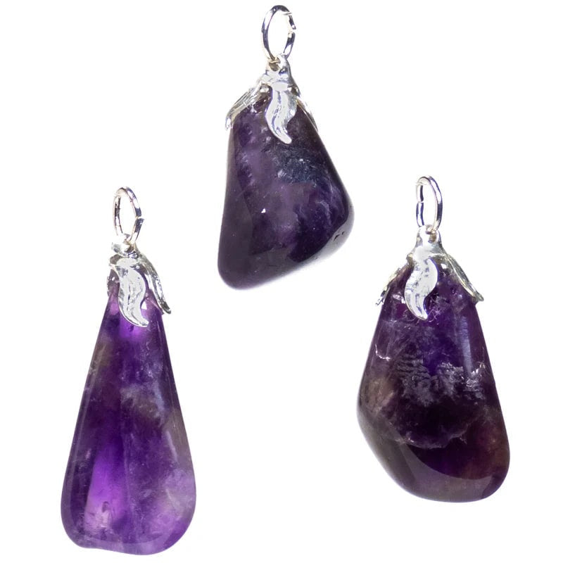 Edelstein Amethyst Anhänger dunkel an Lederband