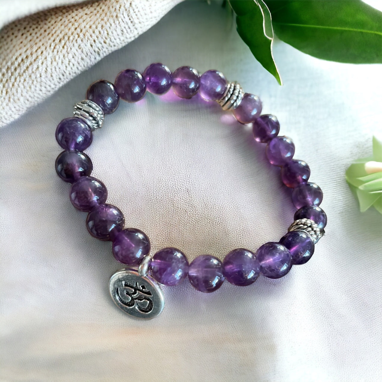 Edelstein Amethyst Armband Mala mit OM