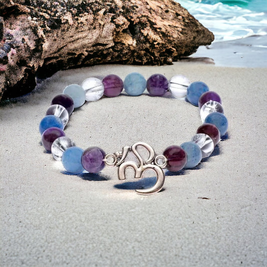 Edelstein Amethyst, Bergkristall und Aventurin Mala Armband