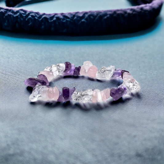 Edelstein Amethyst, Bergkristall, Rosenquarz Splitter Armband (goldenes Dreieck)