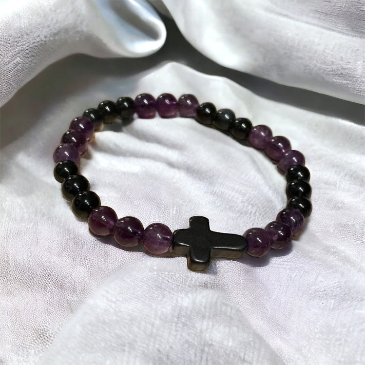 Edelstein Amethyst/ Obsidian mit Kreuz