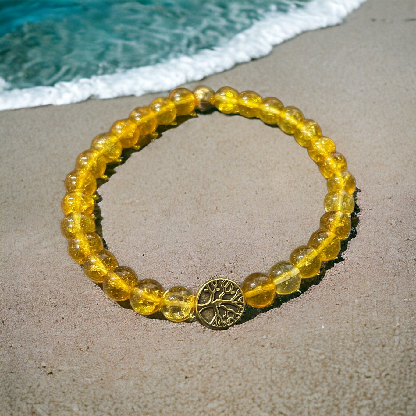 Edelstein Citrin Armband mit Blume des Lebens, goldfarben
