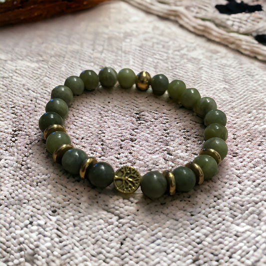 Edelstein Jade Armband mit Baum des Lebens goldfarben