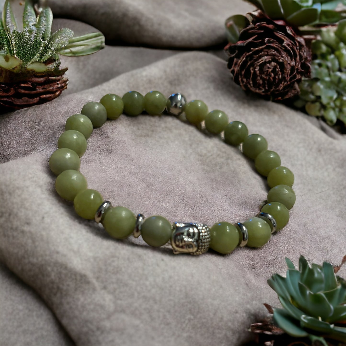 Edelstein Jade Armband mit Buddha silberfarben