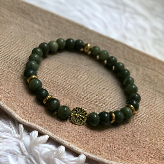 Edelstein Jade Armband mit Baum des Lebens, goldfarben