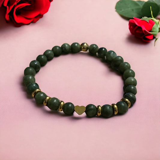 Edelstein Jade Armband mit Herz goldfarben