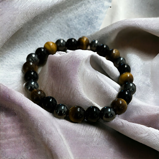 Edelstein Obsidian, Tigerauge und Hämatit Armband